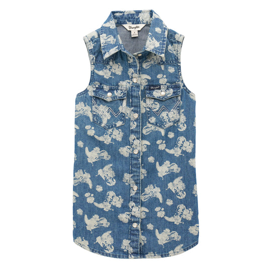 112379386 Girl's Sleeveless Snap Shirt by Wrangler