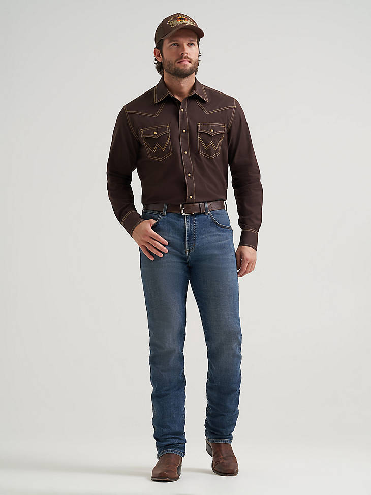 Wrangler Retro Premium Long Sleeve Snap Shirt - Modern Fit - Brown, alternate view