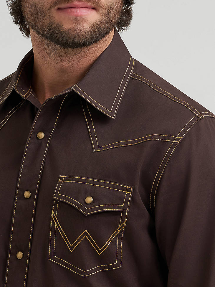 Wrangler Retro Premium Long Sleeve Snap Shirt - Modern Fit - Brown, alternate view