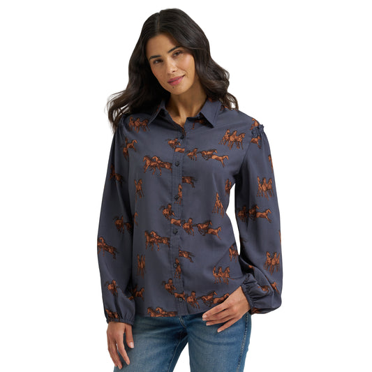 112382747 Women's Drapey Sleeve Button Up Blouse by Wrangler