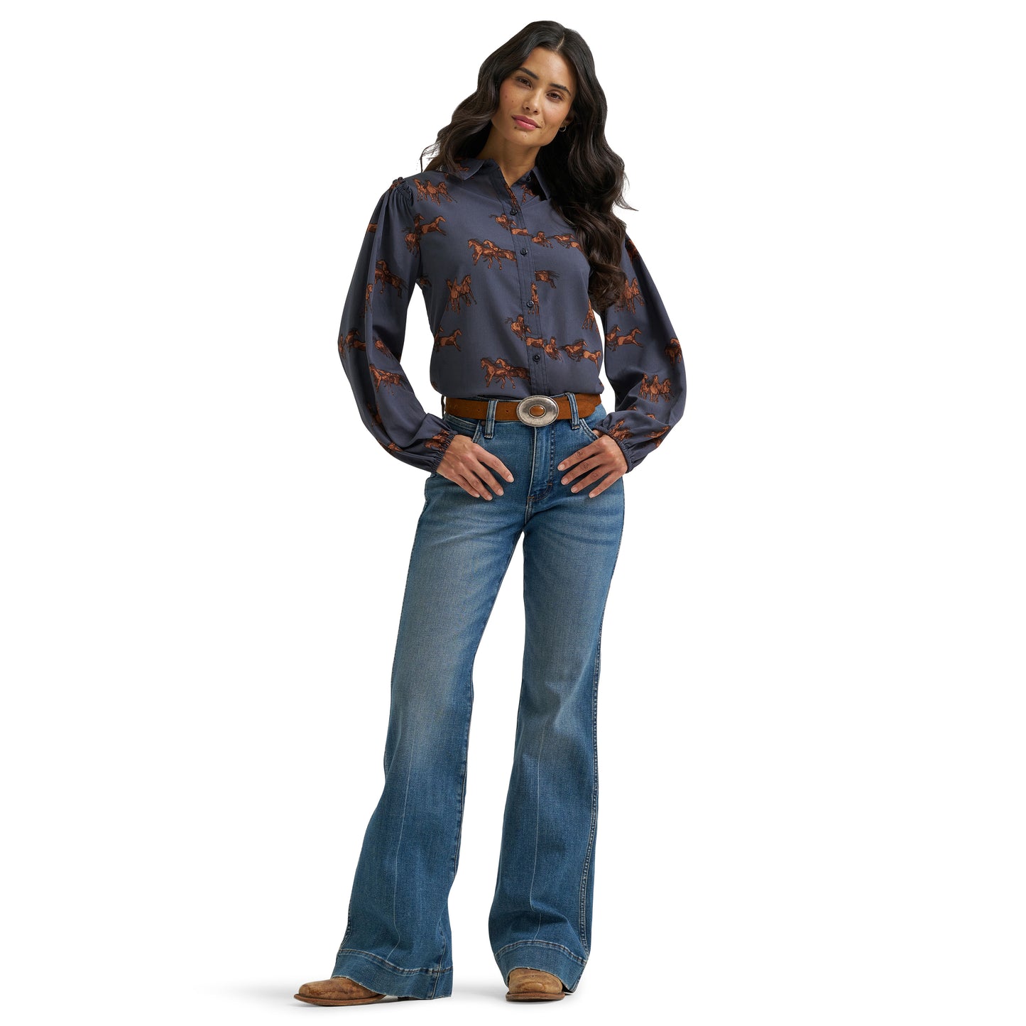 112382747 Women's Drapey Sleeve Button Up Blouse by Wrangler