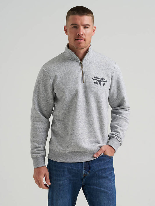 Wrangler Men's Longhorn Quarter Zip Pullover - Grey Mist - front view