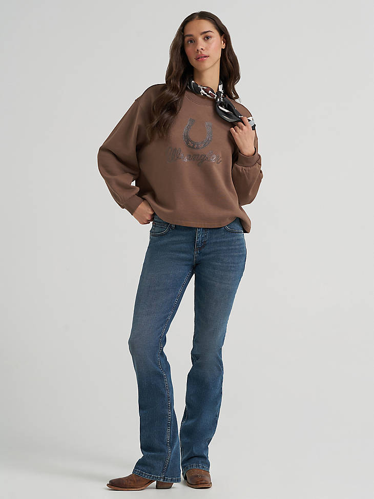 Wrangler Women's Lucky Logo Canyon Crew Pullover - Coffee Quartz - alternate view