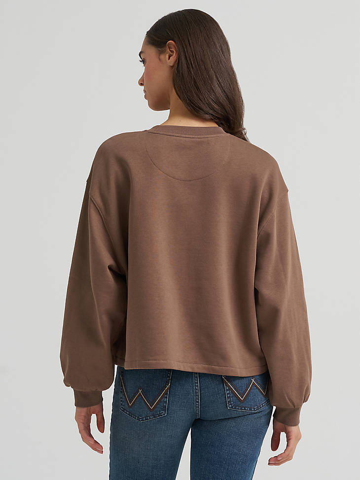Wrangler Women's Lucky Logo Canyon Crew Pullover - Coffee Quartz - alternate view
