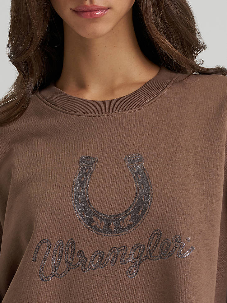 Wrangler Women's Lucky Logo Canyon Crew Pullover - Coffee Quartz - alternate view