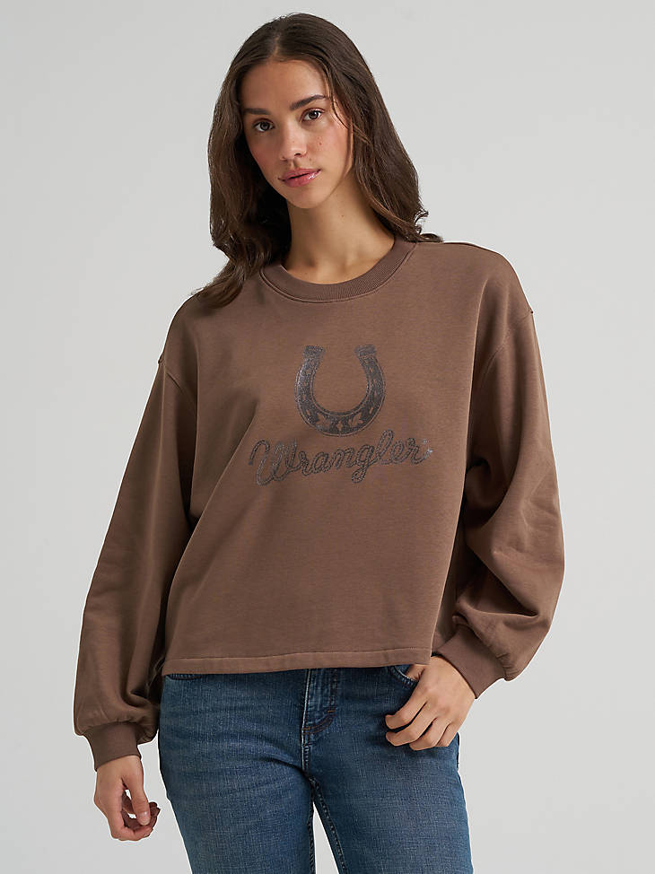 Wrangler Women's Lucky Logo Canyon Crew Pullover - Coffee Quartz - front view