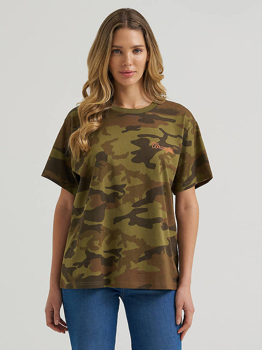 Wrangler Women's Cowboy Camo Girlfriend Graphic Tee - Camo Print - front view