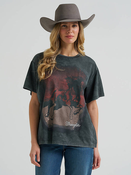 Wrangler Women's Shadow Gallop Girlfriend Graphic Tee - Shadow Wash - front view