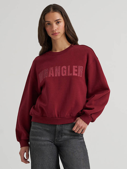 Wrangler Women's Logo Canyon Crew Pullover - Cabernet - front view