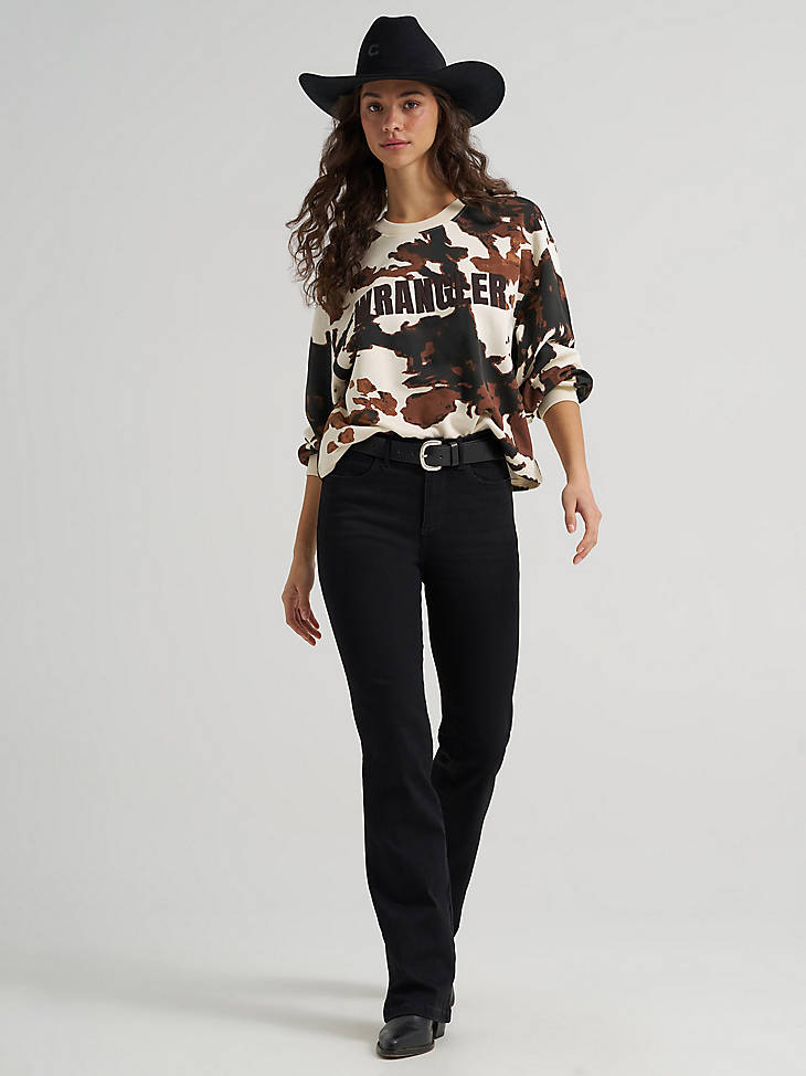 Wrangler Women's Cow Logo Canyon Crew Pullover - Cow Print - alternate view