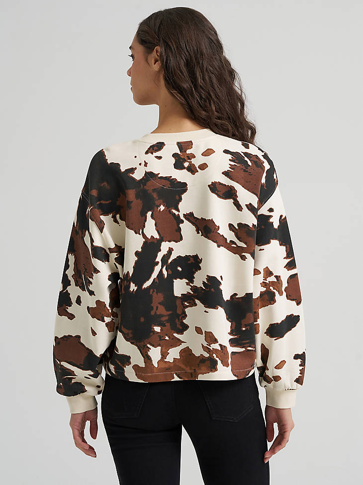 Wrangler Women's Cow Logo Canyon Crew Pullover - Cow Print - alternate view