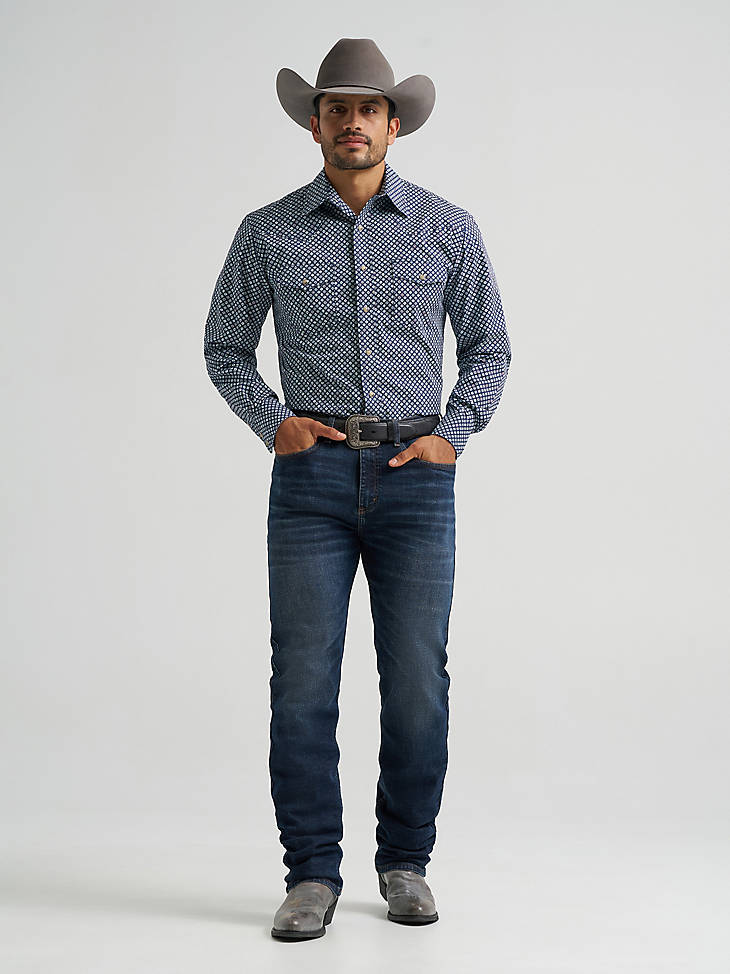 Wrangler Men's 20X Competition Advanced Comfort Long Sleeve Snap Shirt - Navy Dice - alternate view
