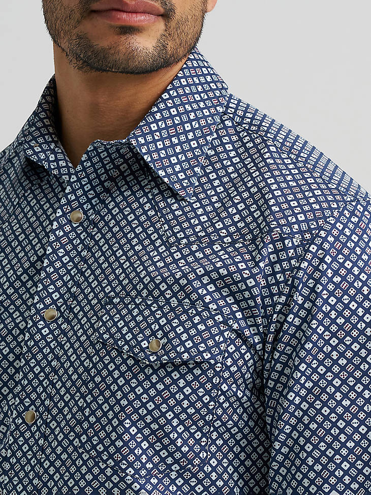 Wrangler Men's 20X Competition Advanced Comfort Long Sleeve Snap Shirt - Navy Dice - alternate view