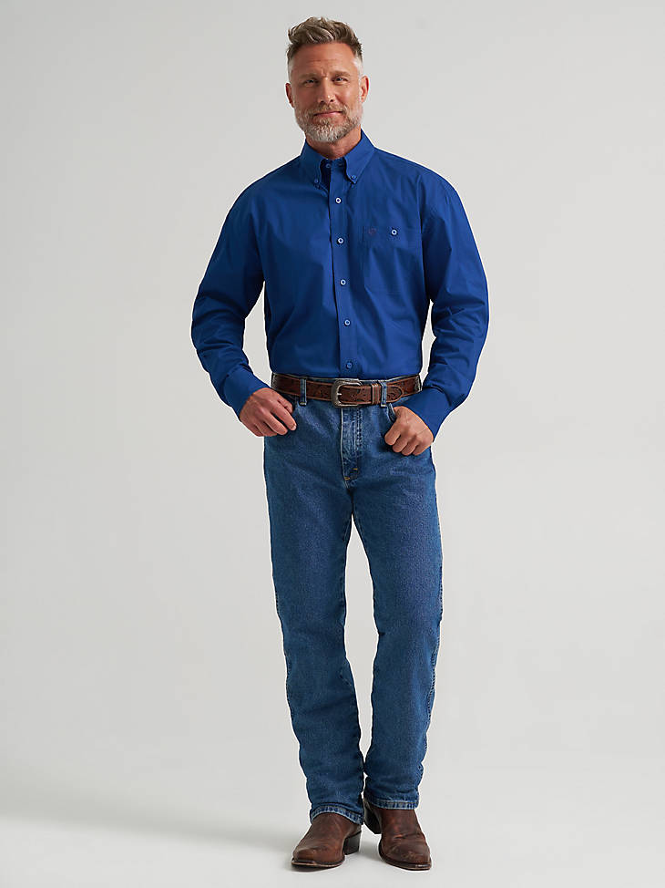 Wrangler Men's George Strait Solid One Pocket Button Down Shirt - Blue Creek - alternate view