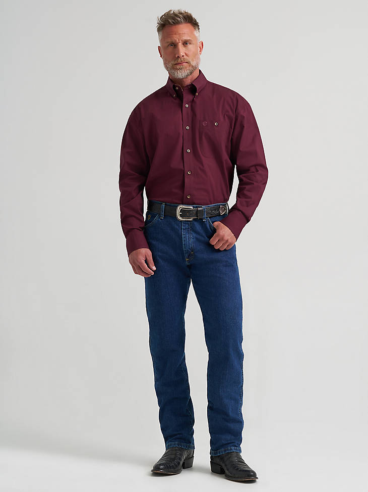 Wrangler Men's George Strait Solid One Pocket Button Down Shirt - Burgundy - alternate view