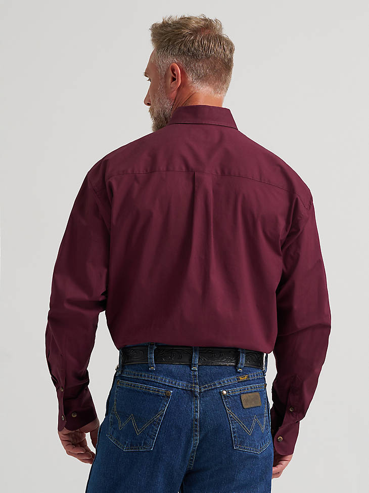 Wrangler Men's George Strait Solid One Pocket Button Down Shirt - Burgundy - alternate view