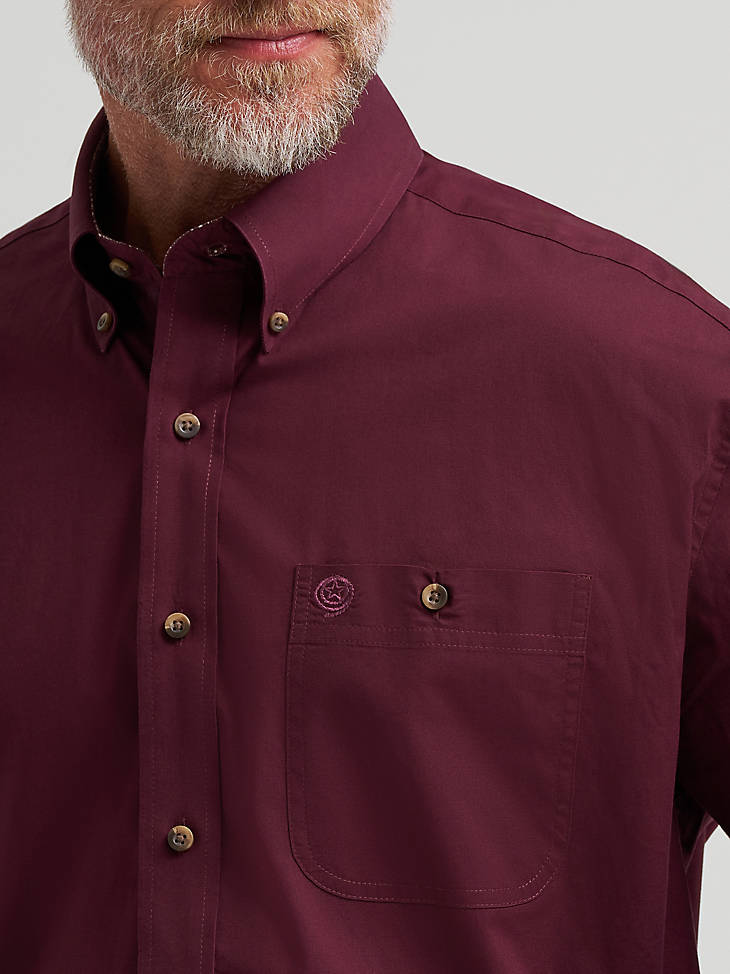 Wrangler Men's George Strait Solid One Pocket Button Down Shirt - Burgundy - alternate view