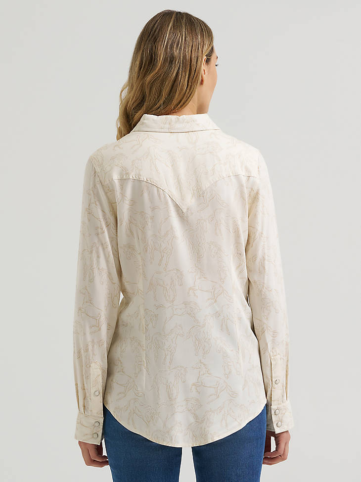 Wrangler Women's Statement Sierra Western Slim Snap Shirt - Cream - alternate view