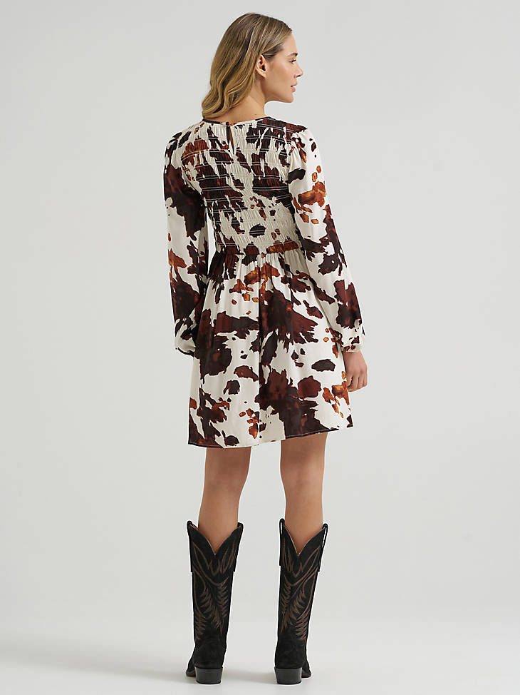Wrangler Women's Smocked Cow Print Dress - Brown - alternate view