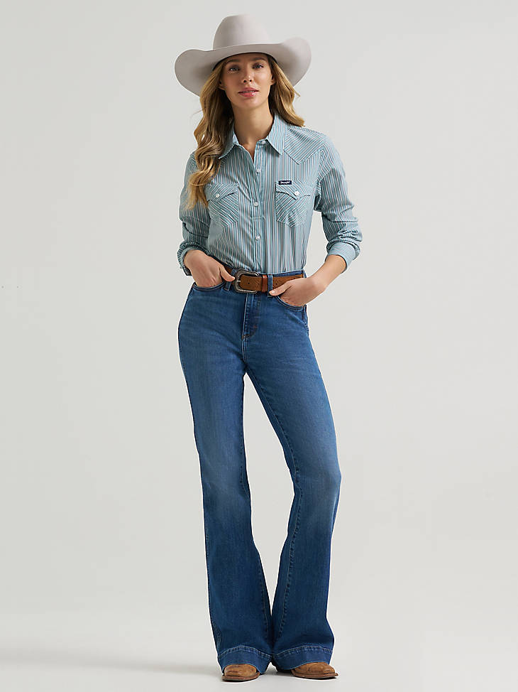 Wrangler Women's Aria Performance Shirt - Green Stripes - alternate view