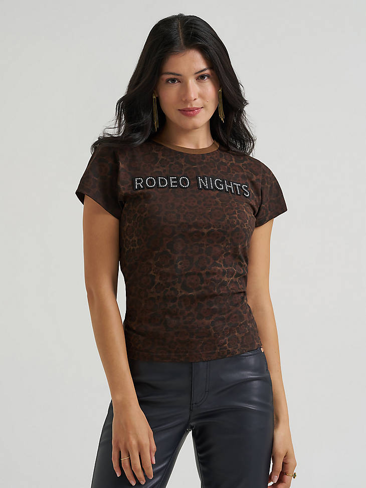 Wrangler Women's Lainey Wilson Rodeo Nights Tee - Leopard Print - front view