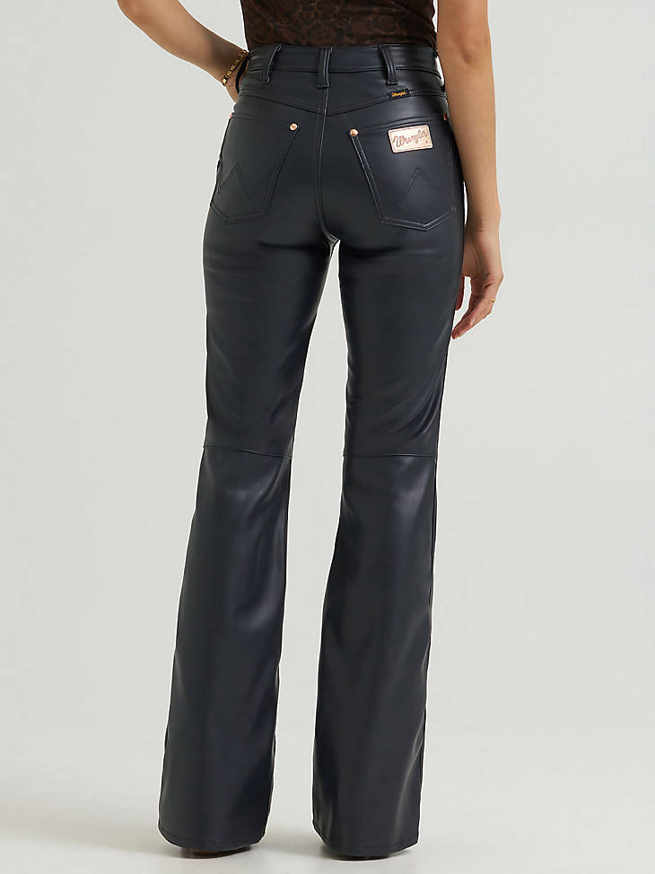 Wrangler Women's Lainey Wilson Faux Leather Flare Jean in Onyx - back view