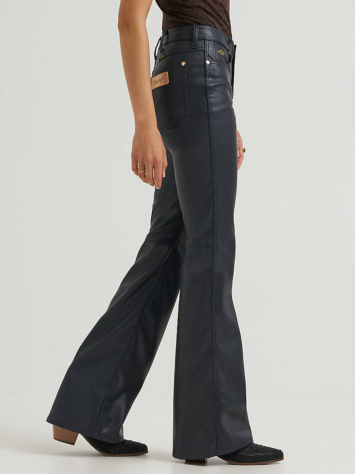 Wrangler Women's Lainey Wilson Faux Leather Flare Jean in Onyx - side view