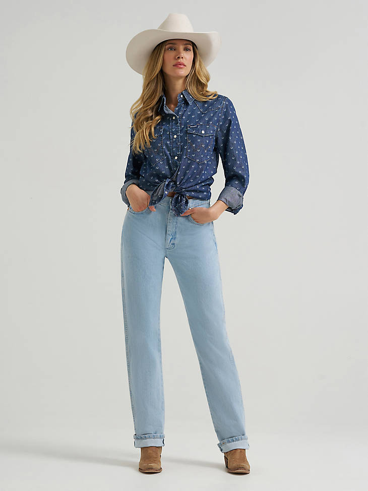 Wrangler Women's Printed Vintage Fit Snap Shirt - Denim - alternate view