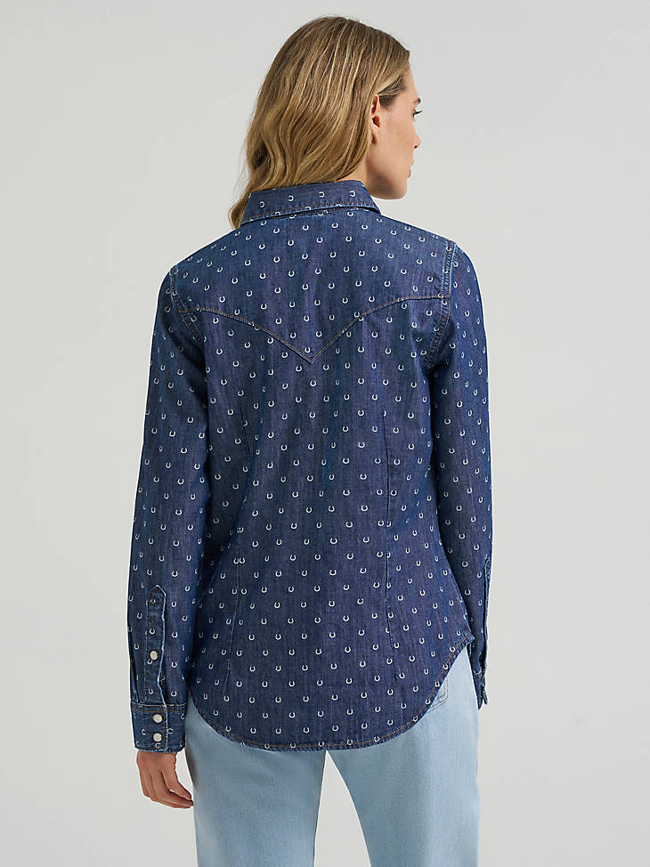 Wrangler Women's Printed Vintage Fit Snap Shirt - Denim - alternate view