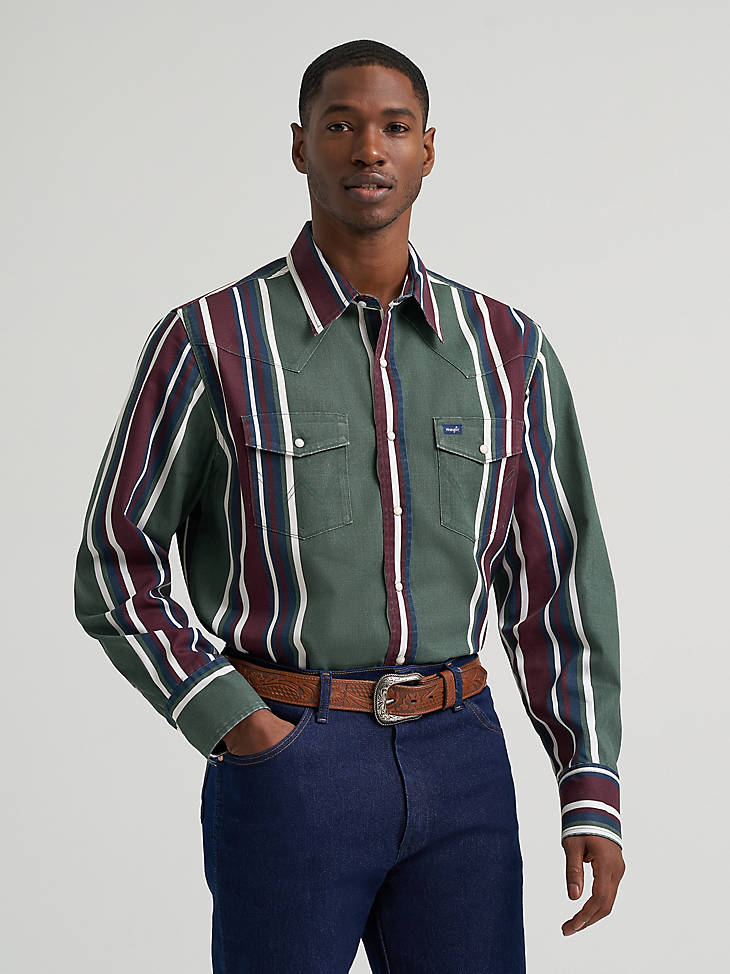 Wrangler Men's Vintage-Inspired Brushpopper Western Snap Workshirt - Field Olive - alternate view