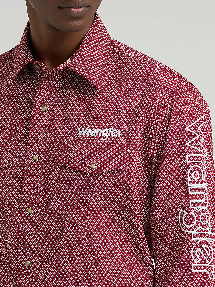 Wrangler Men's Logo Long Sleeve Western Snap Shirt - Brick - alternate view