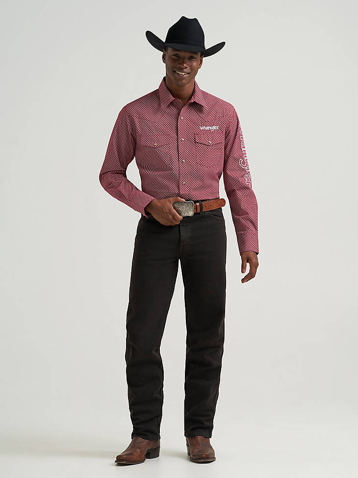 Wrangler Men's Logo Long Sleeve Western Snap Shirt - Brick - alternate view