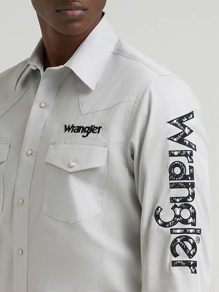 Wrangler Men's Logo Long Sleeve Western Snap Shirt - White - alternate view