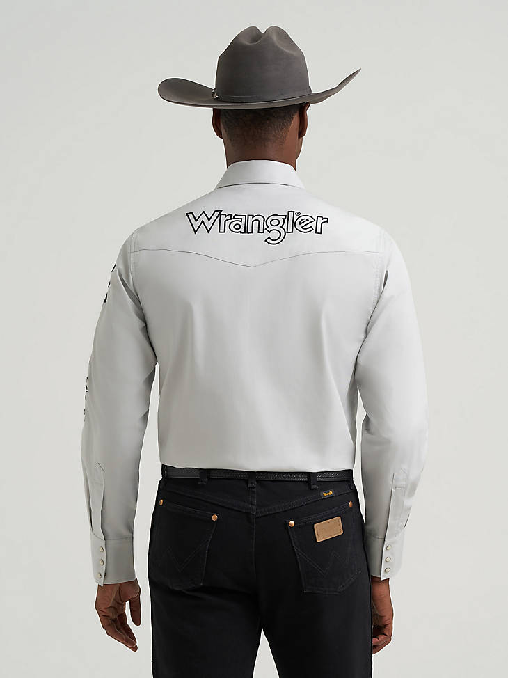 Wrangler Men's Logo Long Sleeve Western Snap Shirt - White - alternate view
