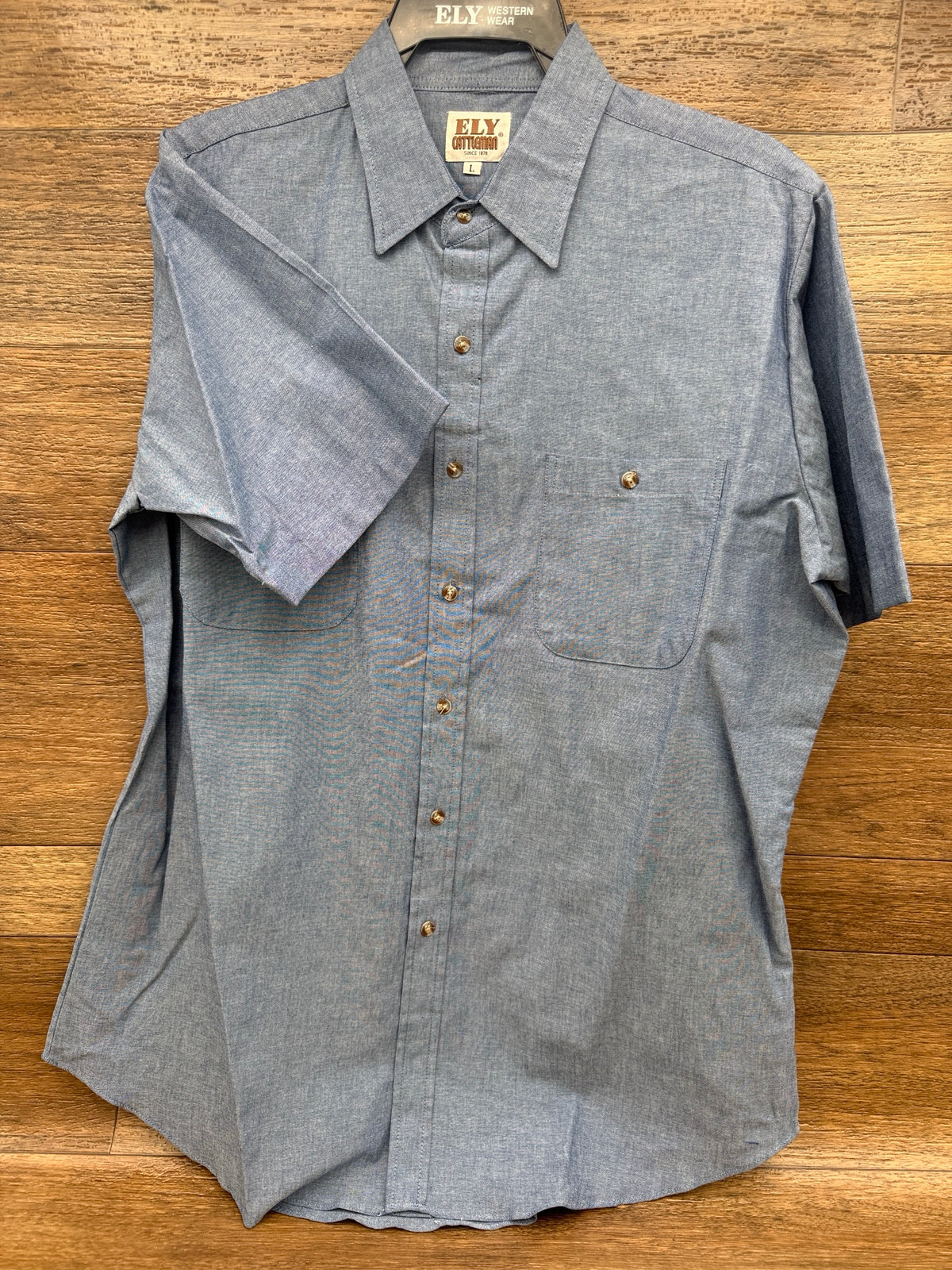 Men's Short Sleeve Button-Front Chambray Shirt by Ely & Walker - front