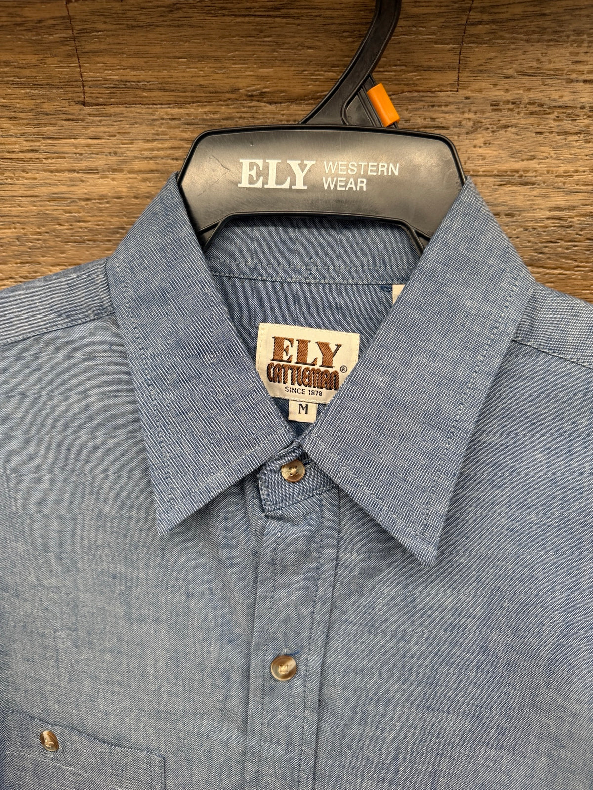 Men's Long Sleeve Button-Front Chambray Shirt by Ely & Walker - collar and label