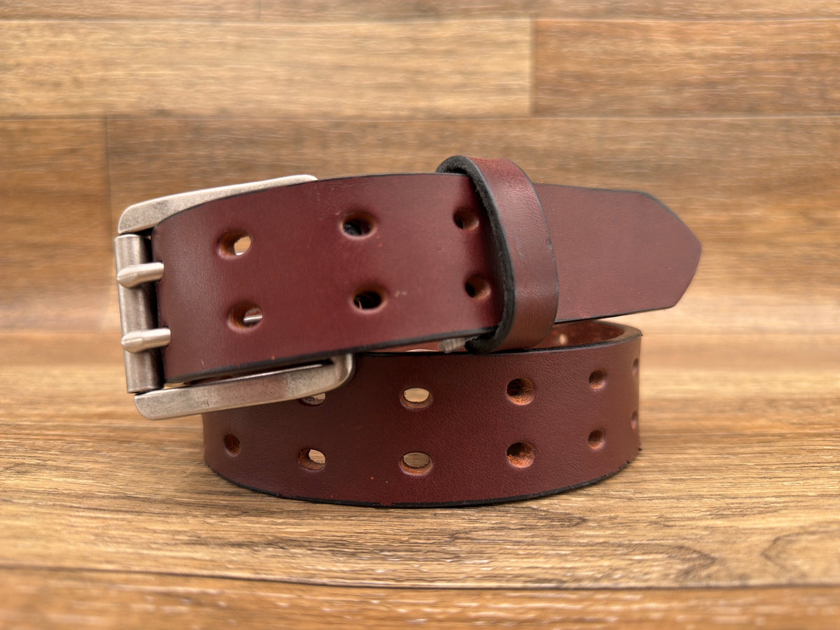 Men's 1.5" Dark Brown Double Prong Leather Belt by Gingrich Leather
