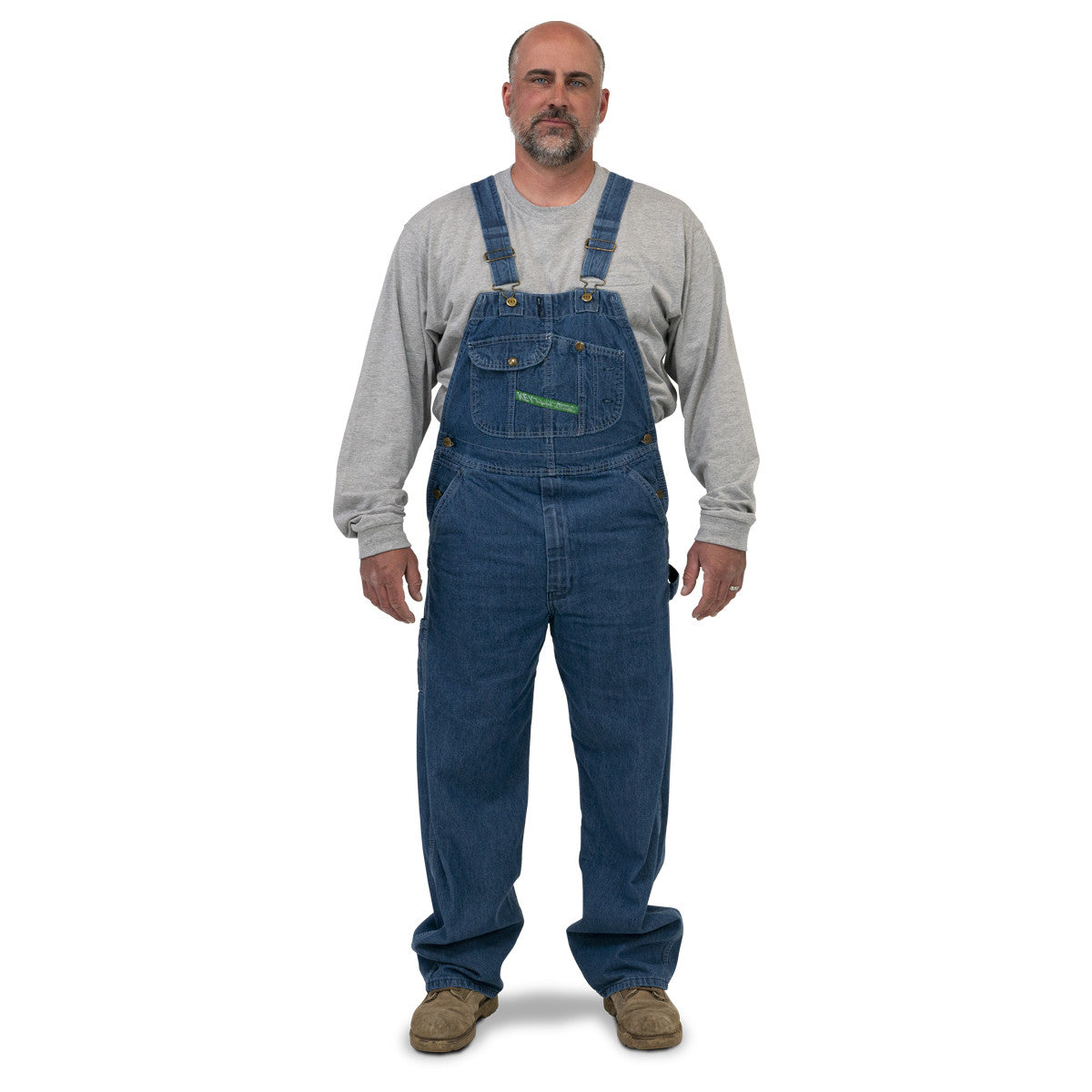 Enzyme Washed Denim Bib Overall by Key Industries - model front