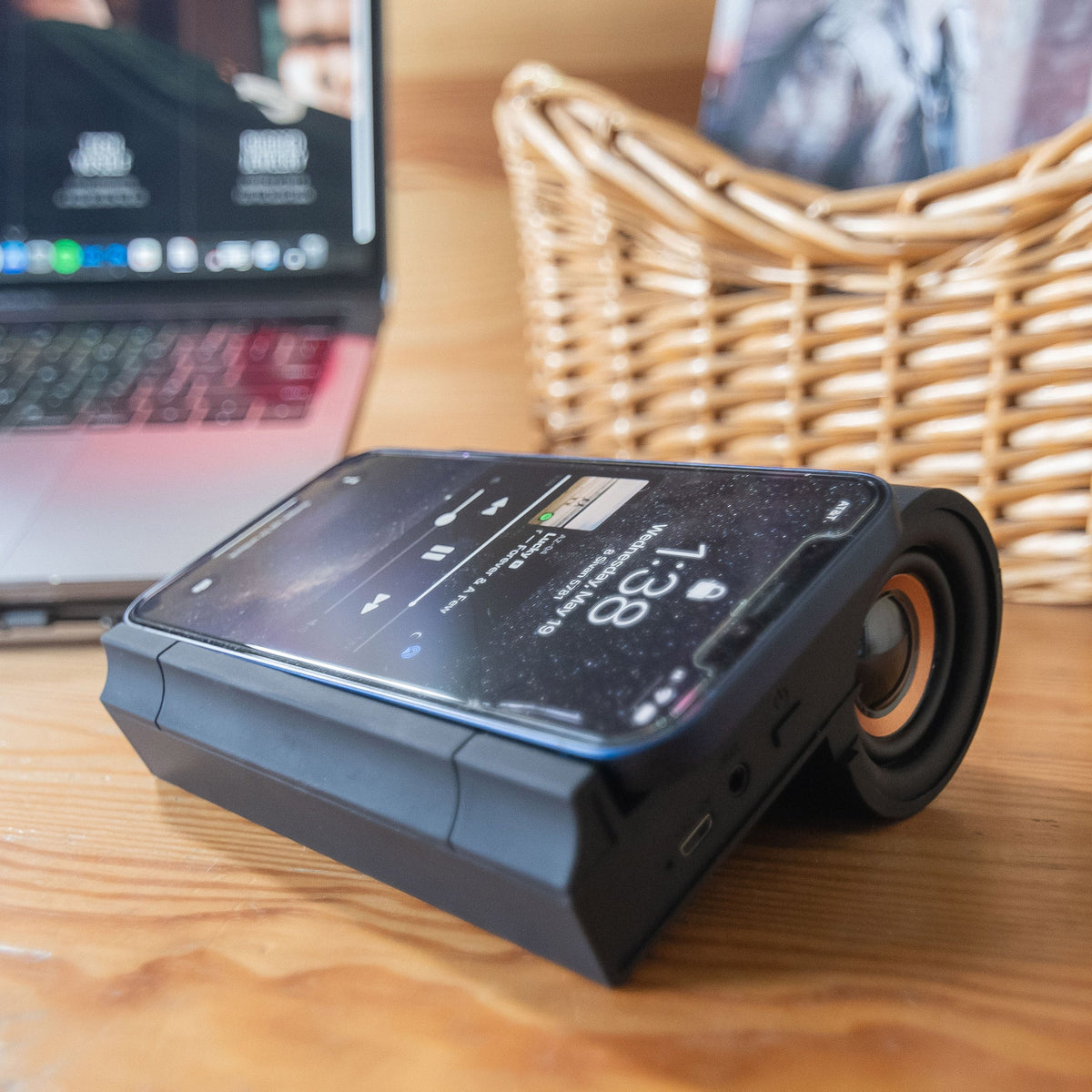 B1 Bluetooth Desktop Speaker by Mad Man on a desk, rear view