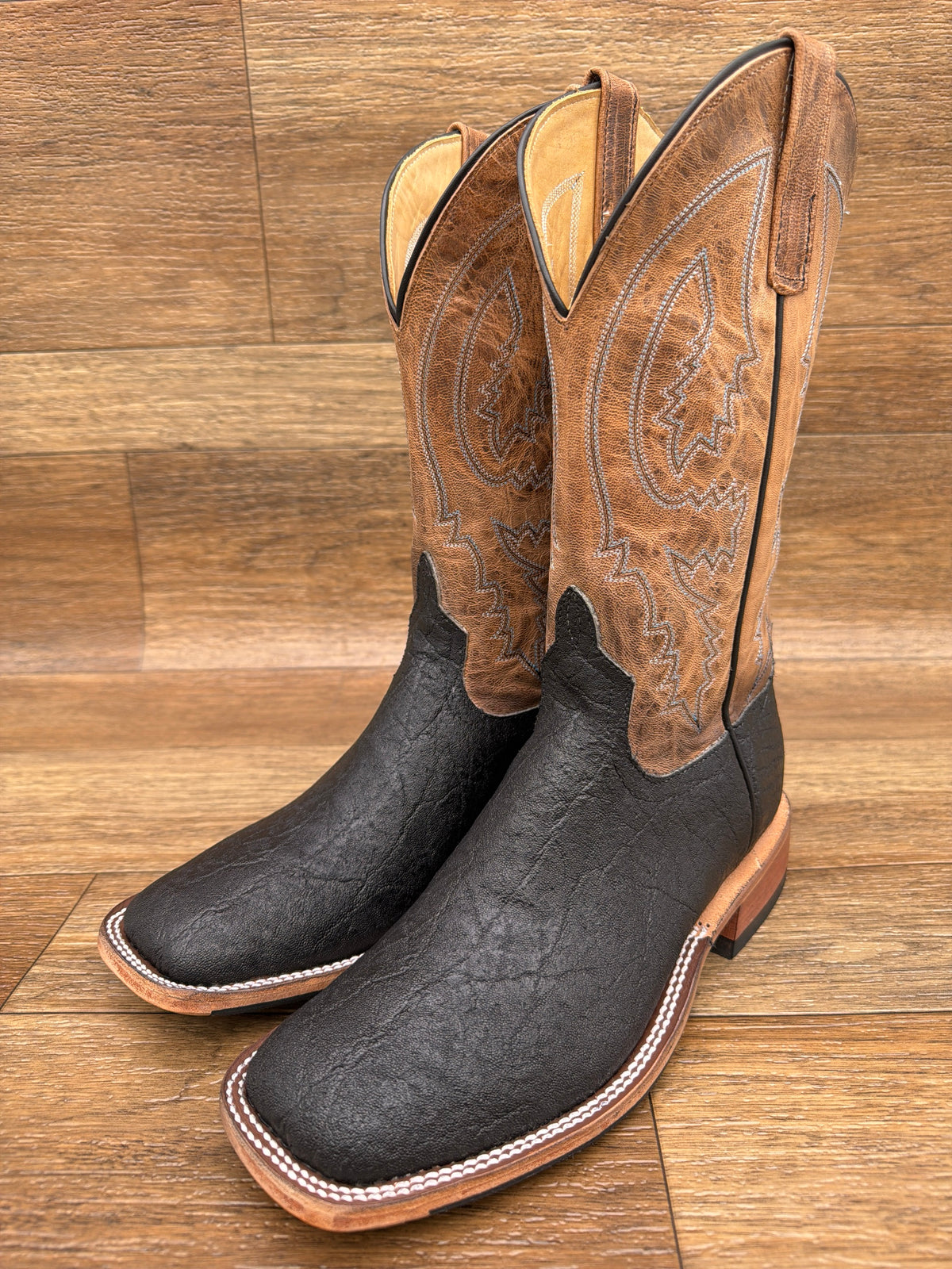 340389 Men's AB Original Black Hungry Elephant Square Toe Western Boots by Anderson Bean - pair, three-quarter view