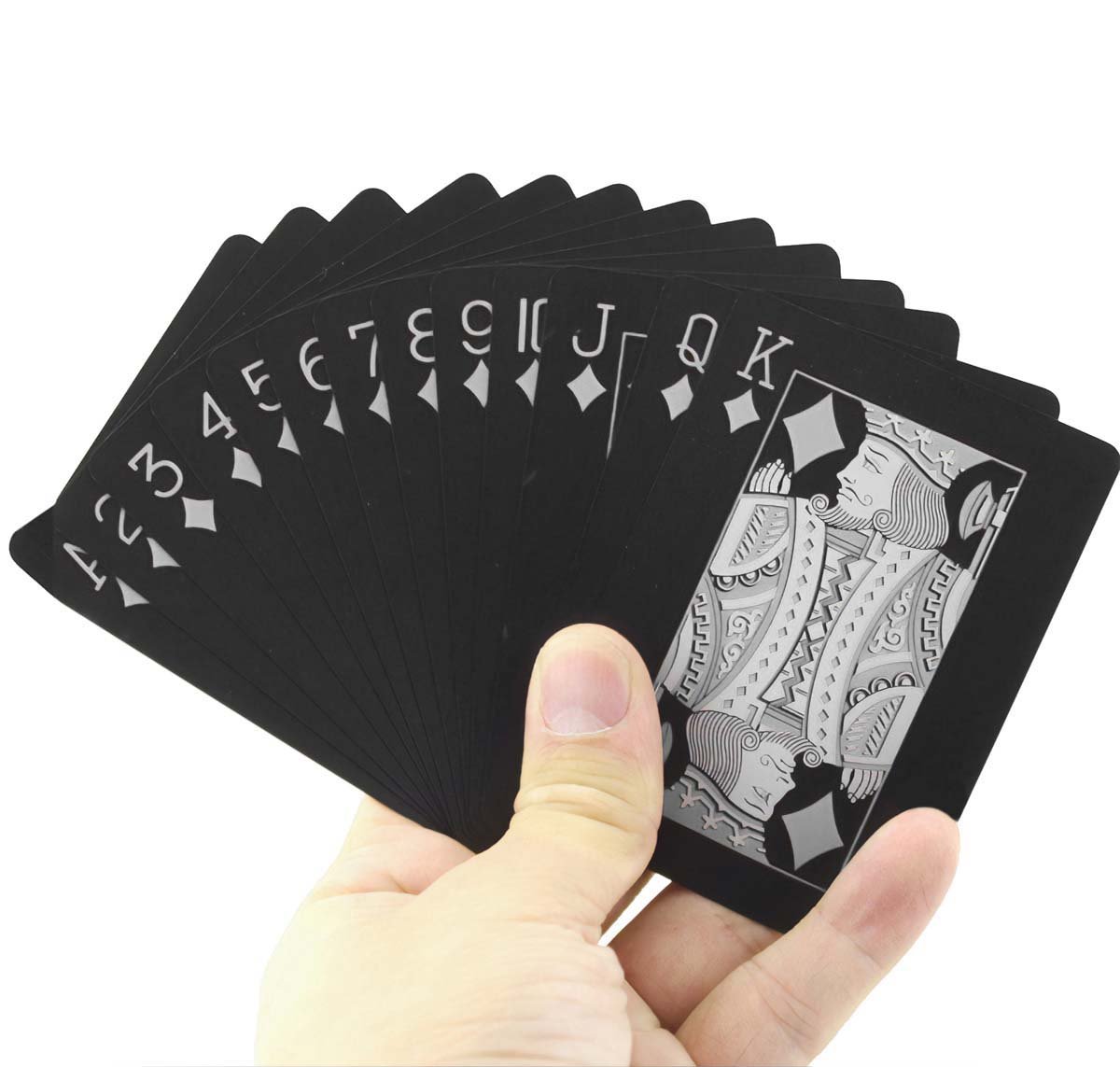 Black Edition Waterproof Playing Cards by Mad Man held in hand