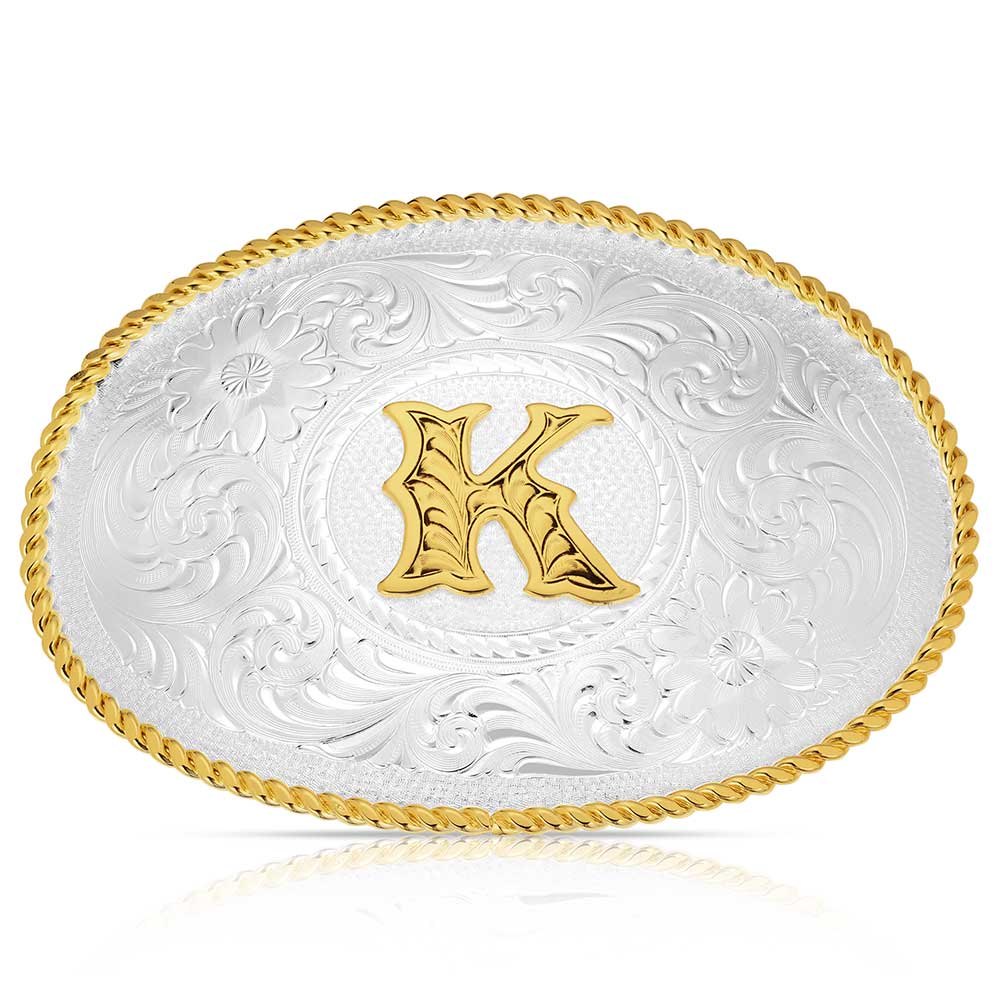 Initial K - Montana Silversmiths Med Oval Initial Buckle