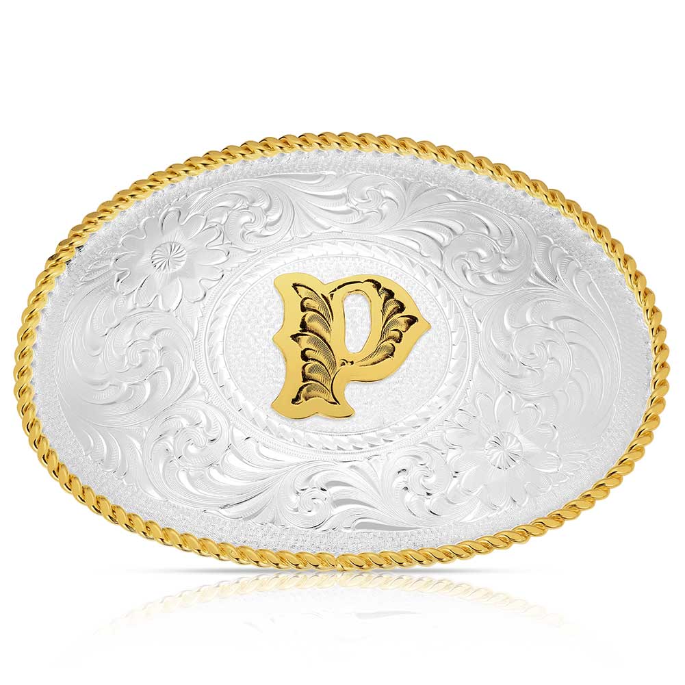 Initial P - Montana Silversmiths Med Oval Initial Buckle