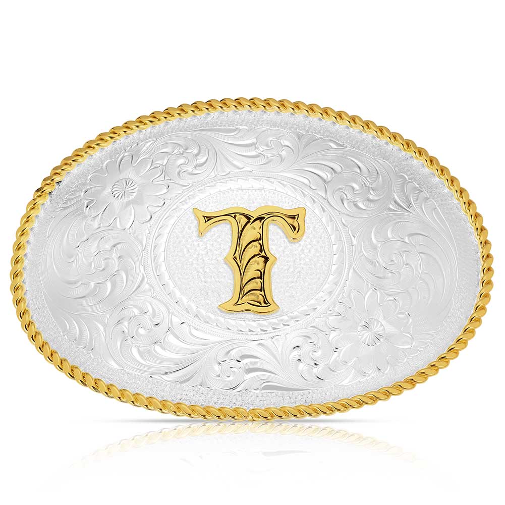 Initial T - Montana Silversmiths Med Oval Initial Buckle