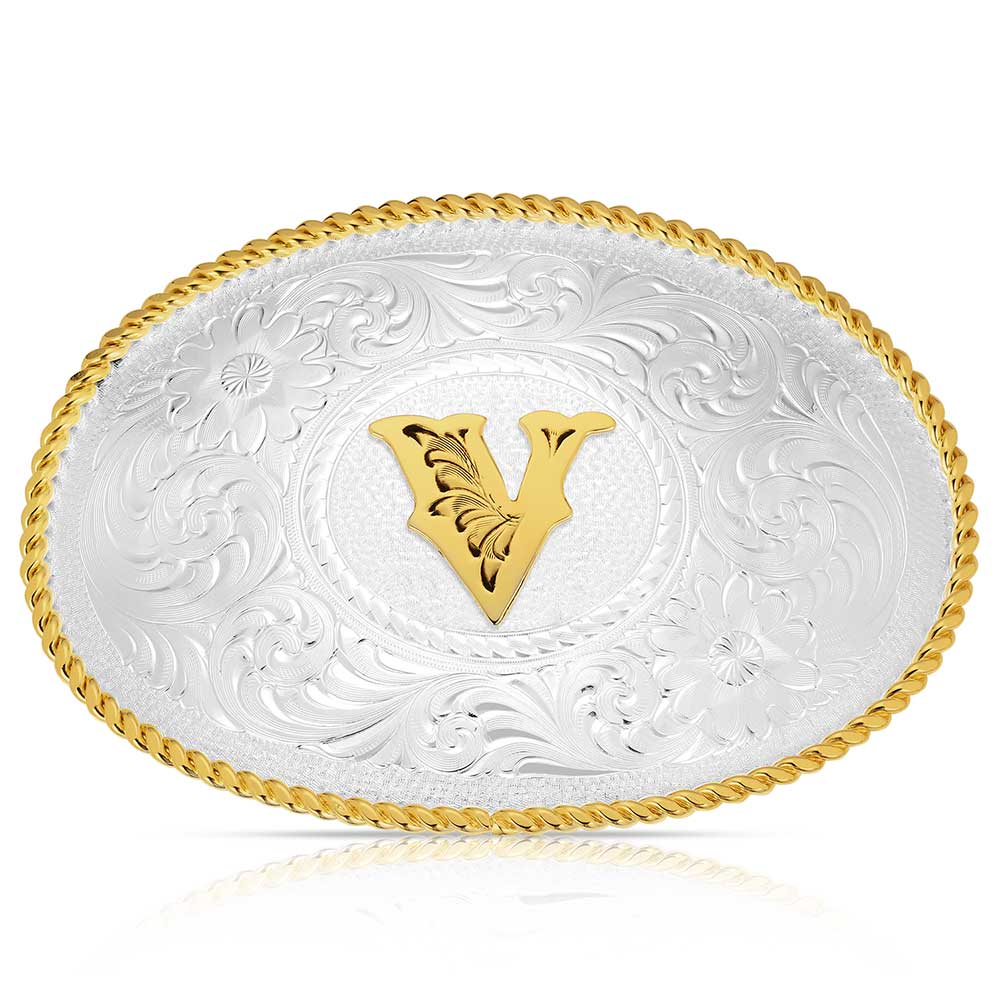 Initial V - Montana Silversmiths Med Oval Initial Buckle
