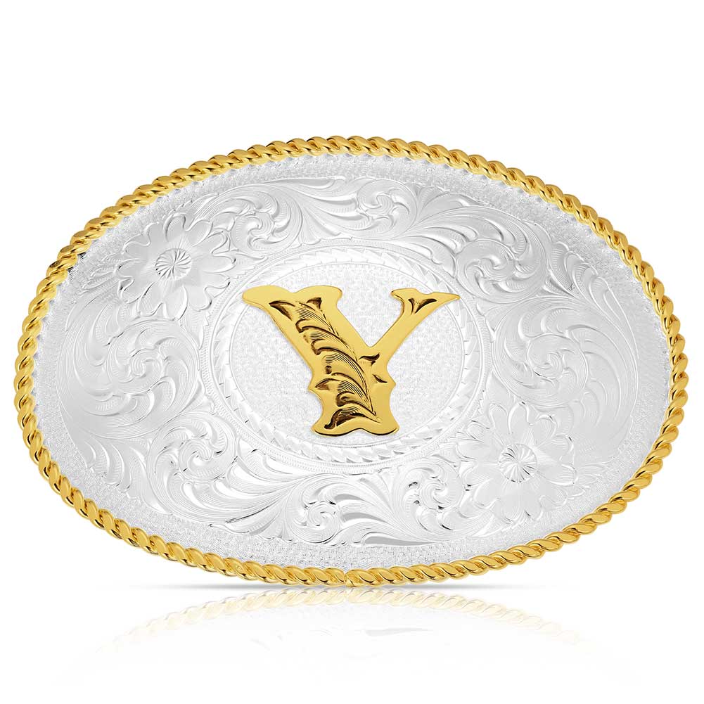 Initial Y - Montana Silversmiths Med Oval Initial Buckle