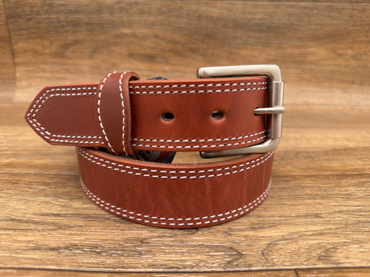 Men's 1.5 inch Brown Double Stitched Work Belt by Gingrich Leather