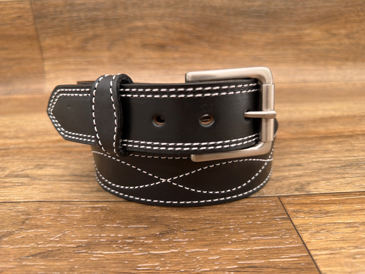 Men's 1.5 inch Black Figure-8 Stitched Leather Belt by Gingrich Leather