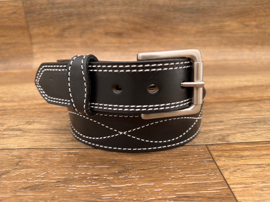 Men's 1.5 inch Black Figure-8 Stitched Leather Belt by Gingrich Leather