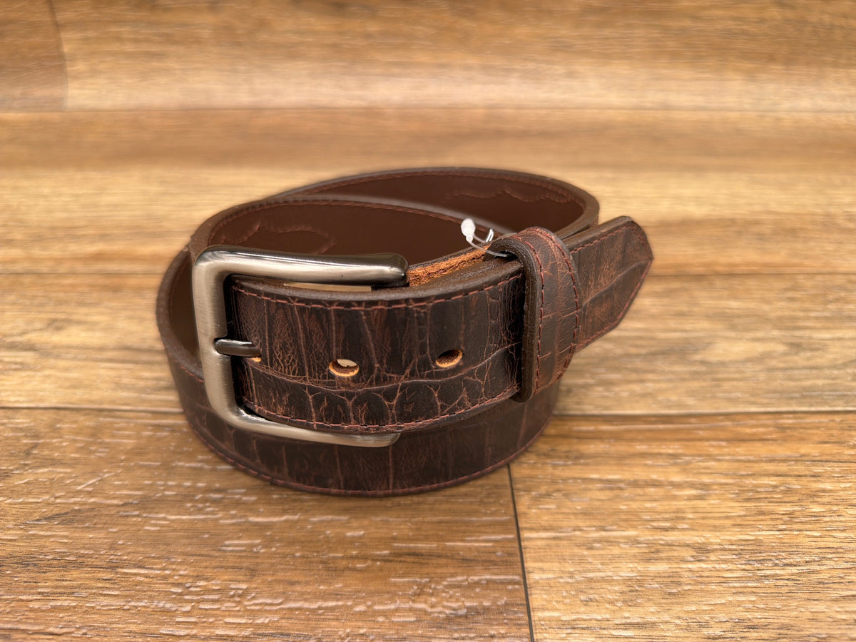 Men's 1.5 inch Dark Brown Gator Print Scalloped Belt by Gingrich Leather